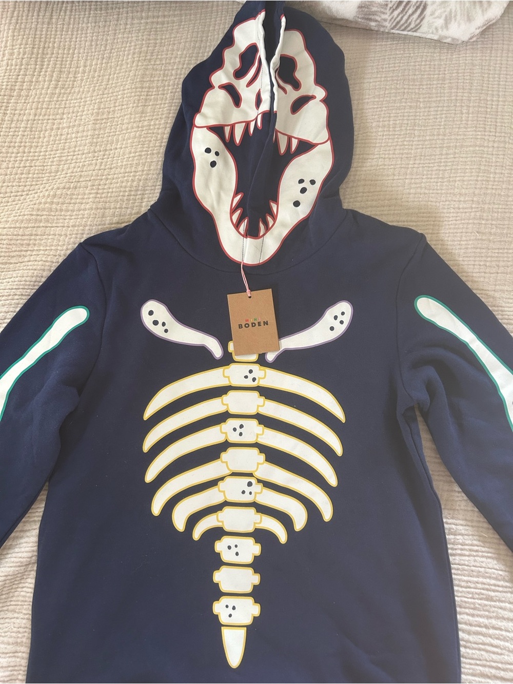 Boden Size 10-11 Years Glow in the Dark Navy Skeleton Dino Sweatshirt NWT